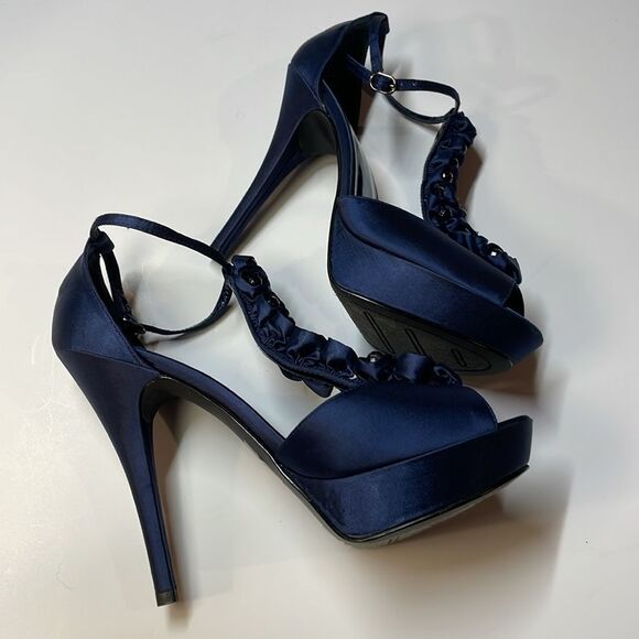 Bakers Elegant Satin Platform High Heel Pump Ruffled Detail Dress Womens Sz 10 - Picture 8 of 11